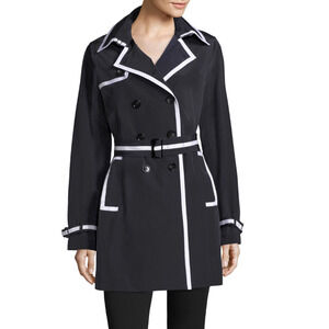 JANE POST NAVY ICONIC DOUBLE BRESTED DOWNTOWN GROSGRAIN TRENCH COAT JACKET SZ XL